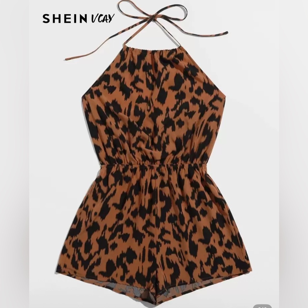 SHEIN Animal Print Halter Romper